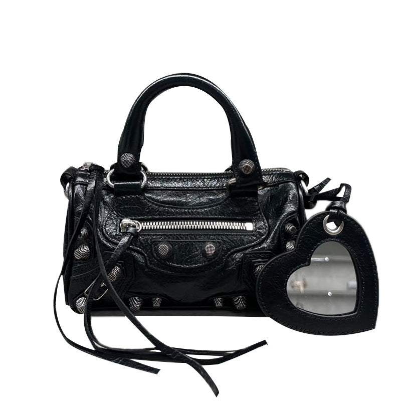 Women's Female Rivet Tassel Three-in-one Pleated Leather Handbags