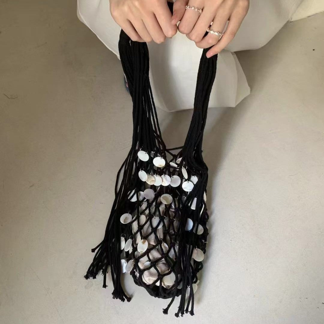 Women's Design Shell Decoration Hollow Out Tassel Vacation Style Bags