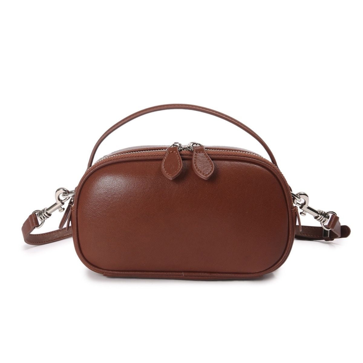 Women's Summer Genuine Leather Double Zipper Portable Crossbody Bags