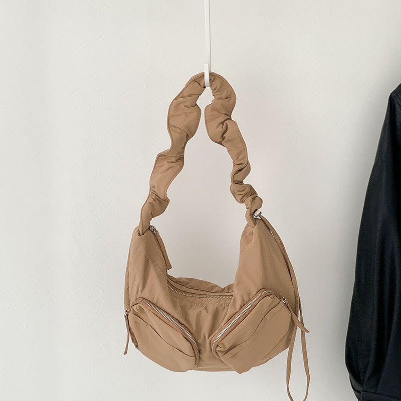Women's Summer Pleated Nylon Cloth Solid Color Shoulder Bags