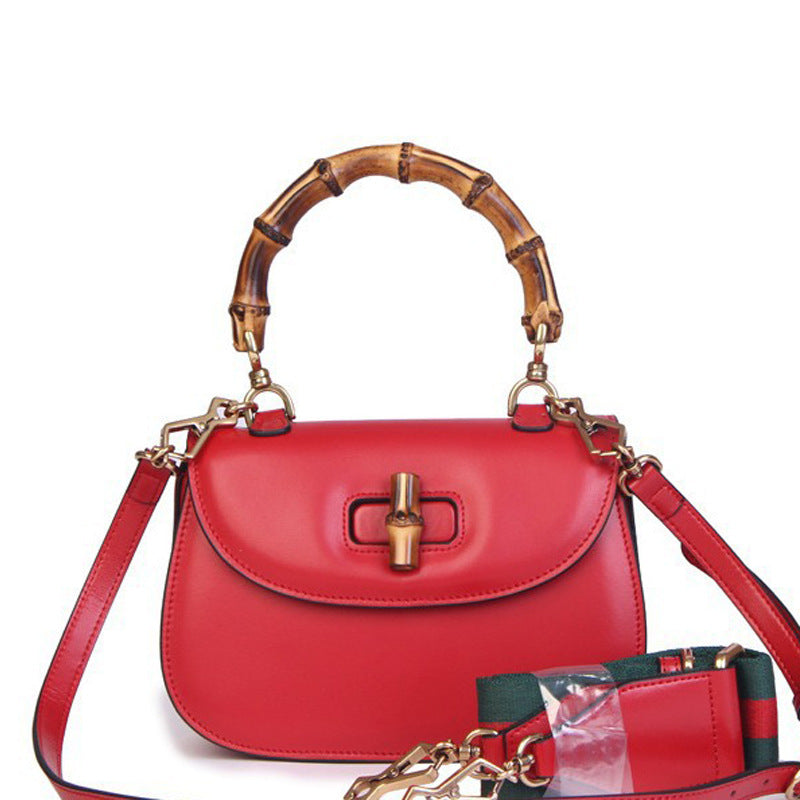 Women's Bamboo Retro Textured Genuine Leather Home Shoulder Bags