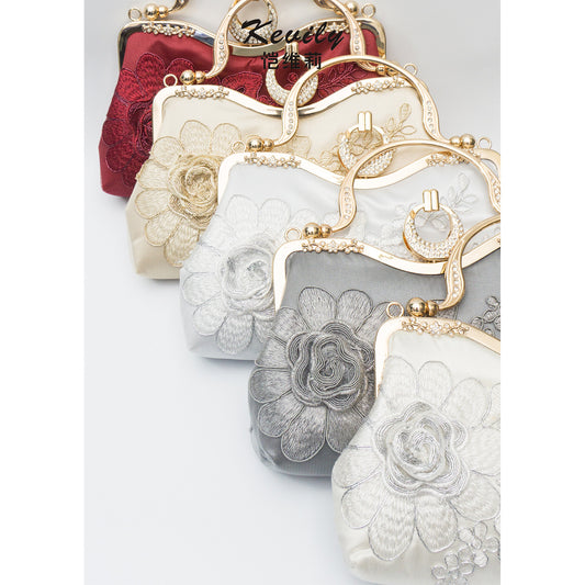 Women's Large Flower Embroidered Cheongsam Dinner Diamond Evening Bags