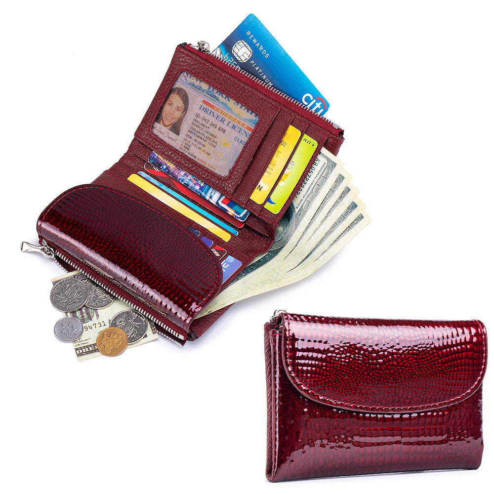 Women's Leather Textured Short Fashion Patent Clutch Ladies Wallets