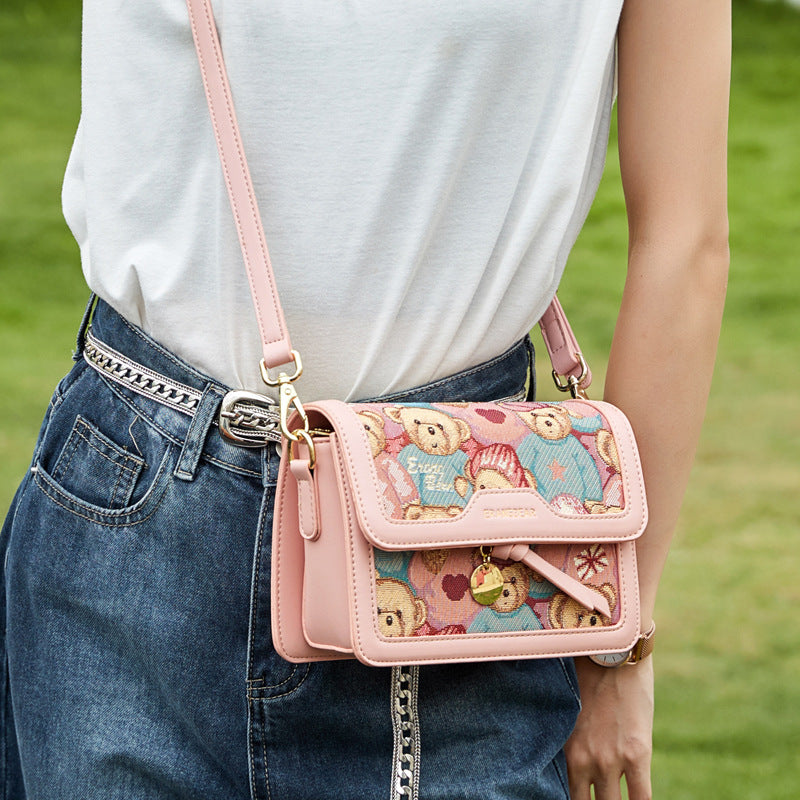 Bear Attachment Summer Victory Contrast Color Crossbody Bags