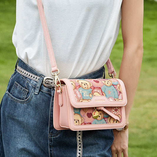 Bear Attachment Summer Victory Contrast Color Crossbody Bags