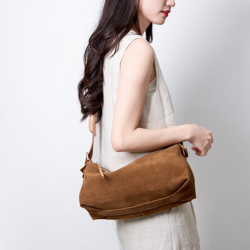 Strap Genuine Leather Cowhide Frosted Suede Shoulder Bags