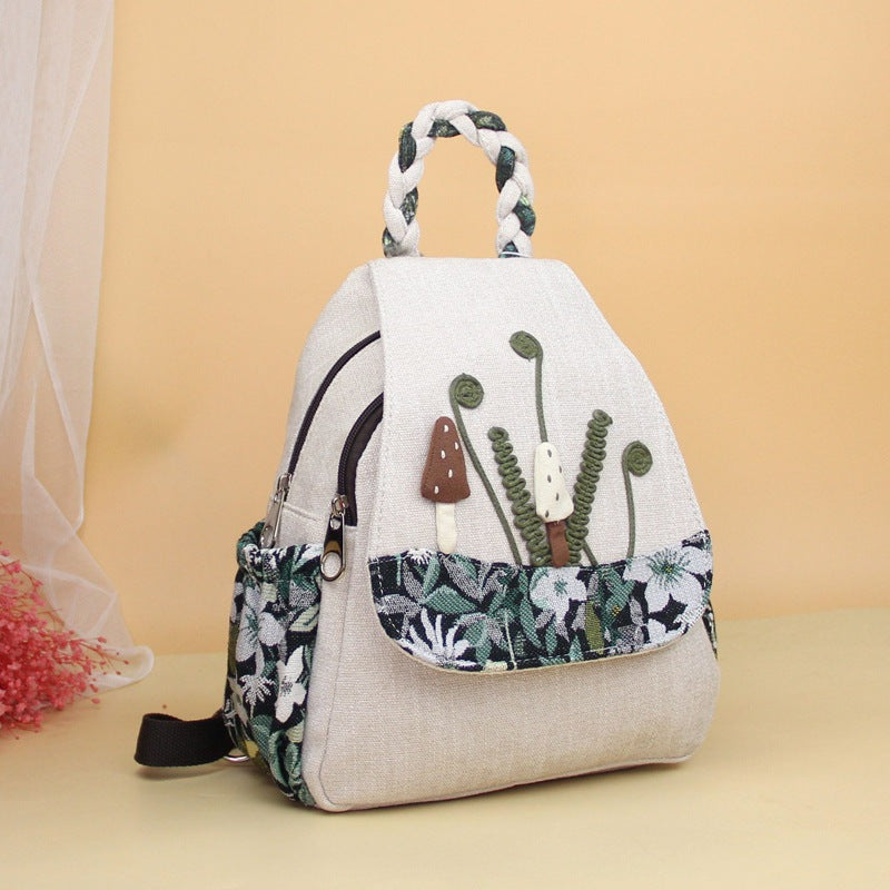 Cute Mushroom Artistic Double Layer Zipper Portable Backpacks