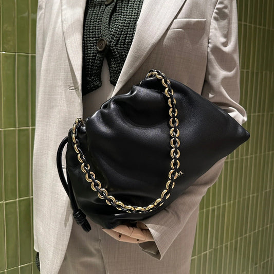 Women's Lucky Soft Cowhide Clutch Drawstring Genuine Shoulder Bags