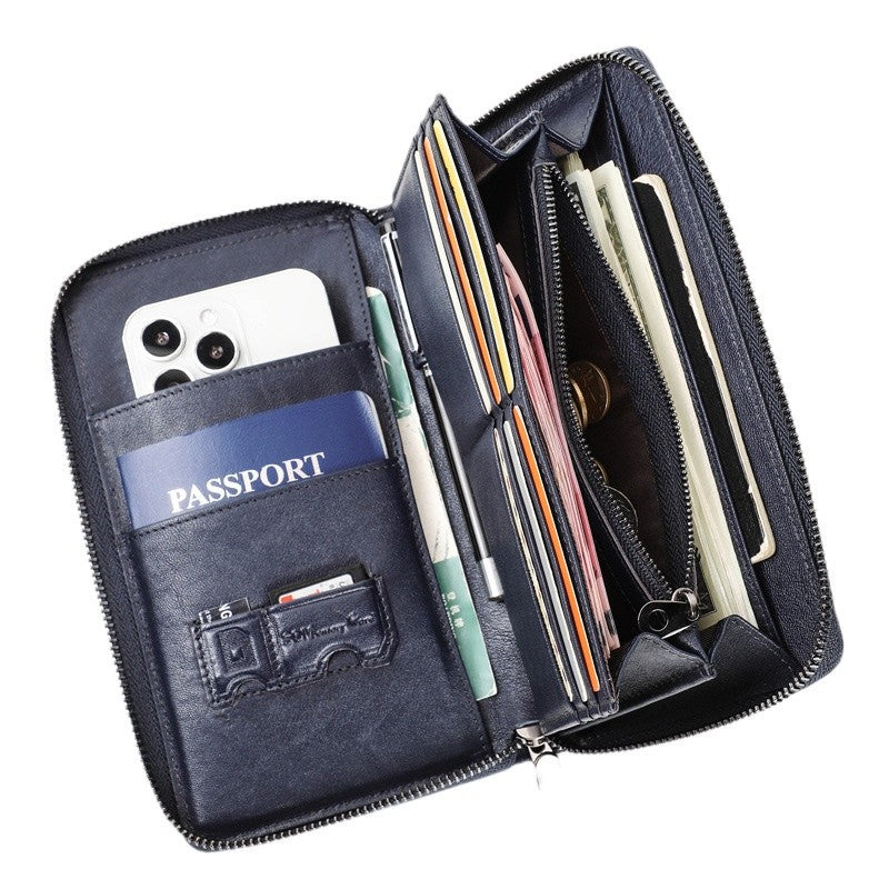 Men's Layer Cowhide Large Capacity Zipper Leather Men's Wallets