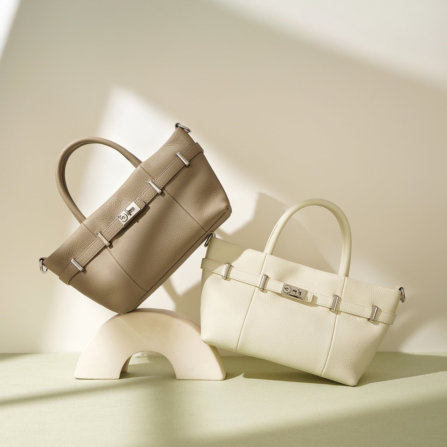 Layer Cowhide Lychee Pattern Simple Commute Shoulder Bags