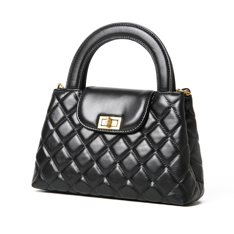 Layer Cowhide Versatile Classic Style Rhombus Chain Bags