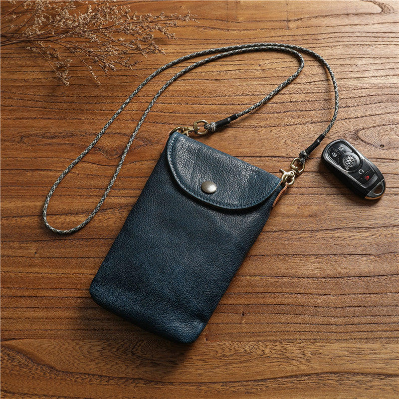Women's & Men's Vegetable Tanned Leather Cowhide Mobile Mini Genuine Halter Crossbody Bags