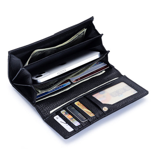 Women's Natural Fall Long Simple Genuine Leather Large Ladies Wallets