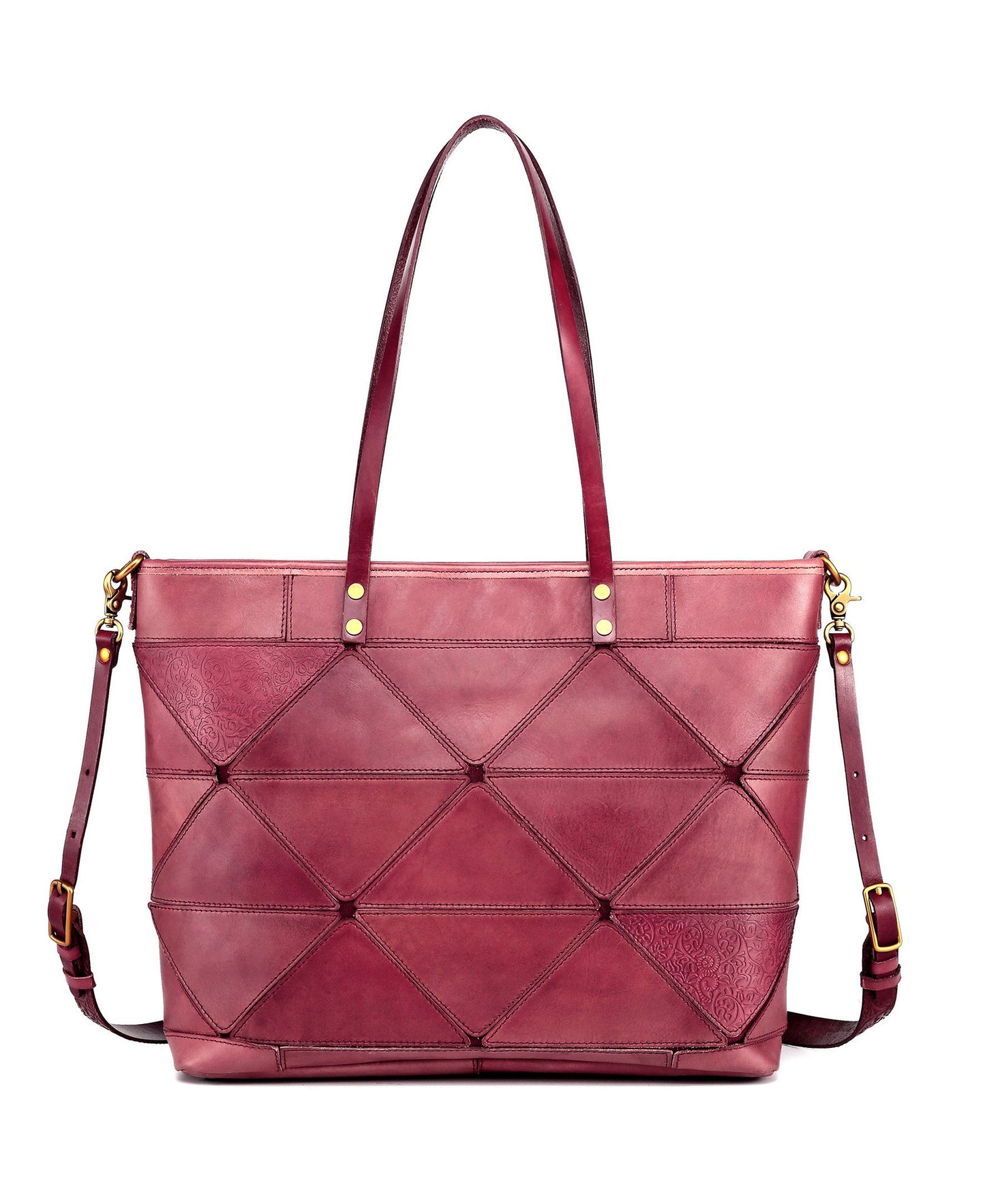 Women's Plaid Handmade Vintage Leather Geometric Stitching Top Layer Shoulder Bags