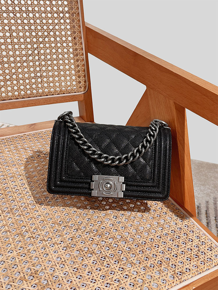 Women's Genuine Leather Classic Style Diamond Pattern Chain Crossbody Bags