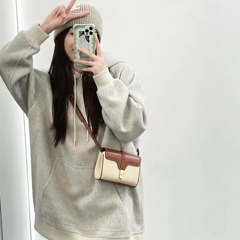Women's Genuine Leather Arc Niche Saddle Canvas Crossbody Bags