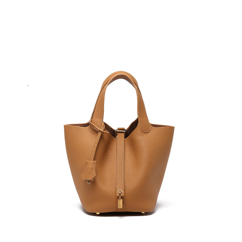 Women's Quality First Layer Cowhide Niche Basket Leather Large Bags