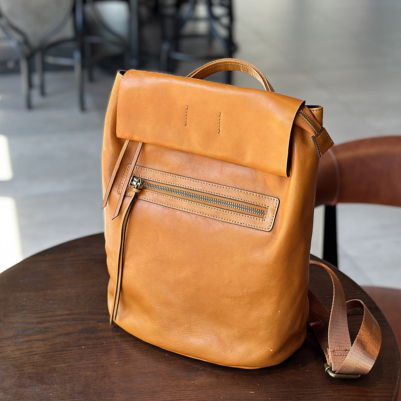Women's Leather Large Capacity Retro Artistic Vegetable Backpacks