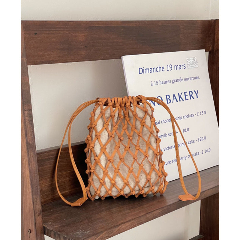 Women's Hand-woven Net Mobile Mini Drawstring Lucky Bags