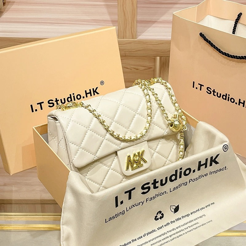 Women's Diamond Chain Genuine Leather Hand Bags