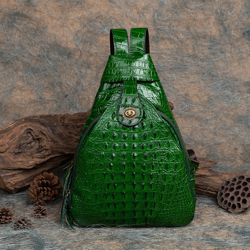 Top Layer Cowhide Multipurpose Chinese Style Retro Embossing Crocodile Backpacks