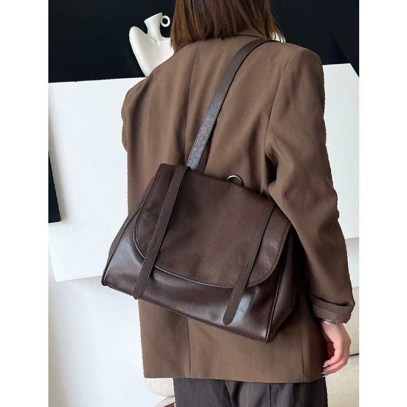 Women's Suede Genuine Leather Retro Layer Frosted Backpacks