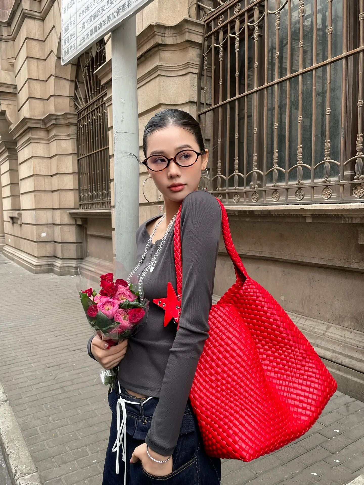 Woven Female Commuter Portable Underarm Genuine Tote Bags