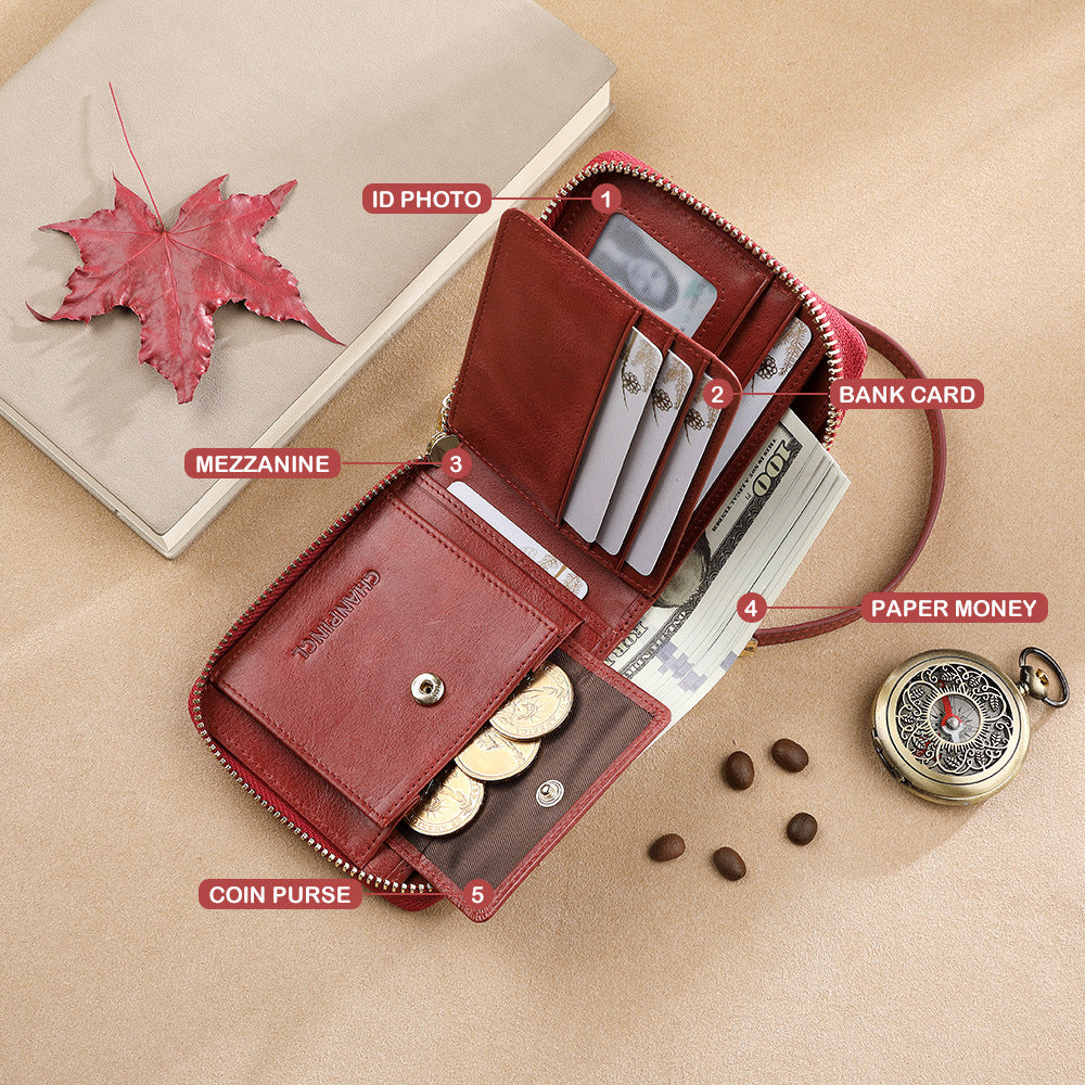 Women's Boxed Short Wrist Strap Pocket Zipper Ladies Wallets