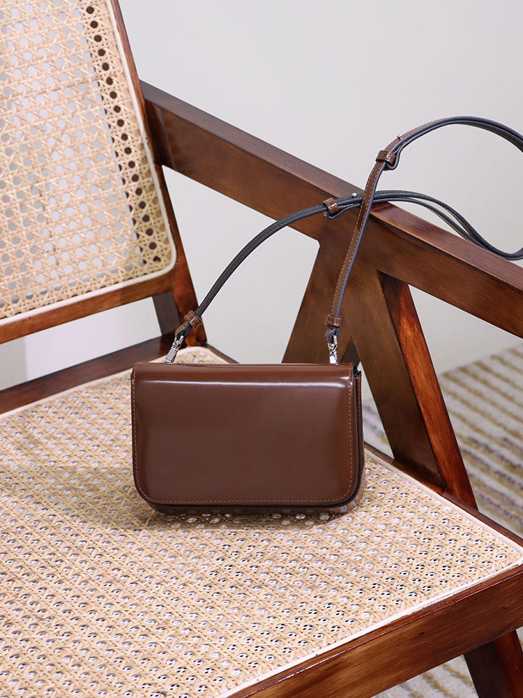 Handmade Brown Fashionable Cowhide Refined Simple Crossbody Bags