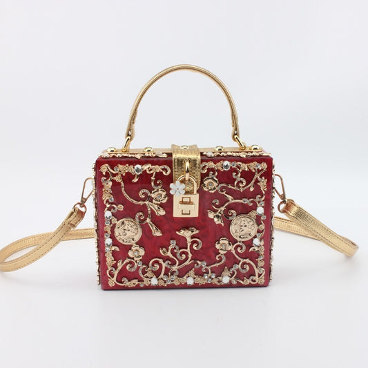 Women's Acrylic Hollow Metal Carved Diamond Single Crossbody Bags