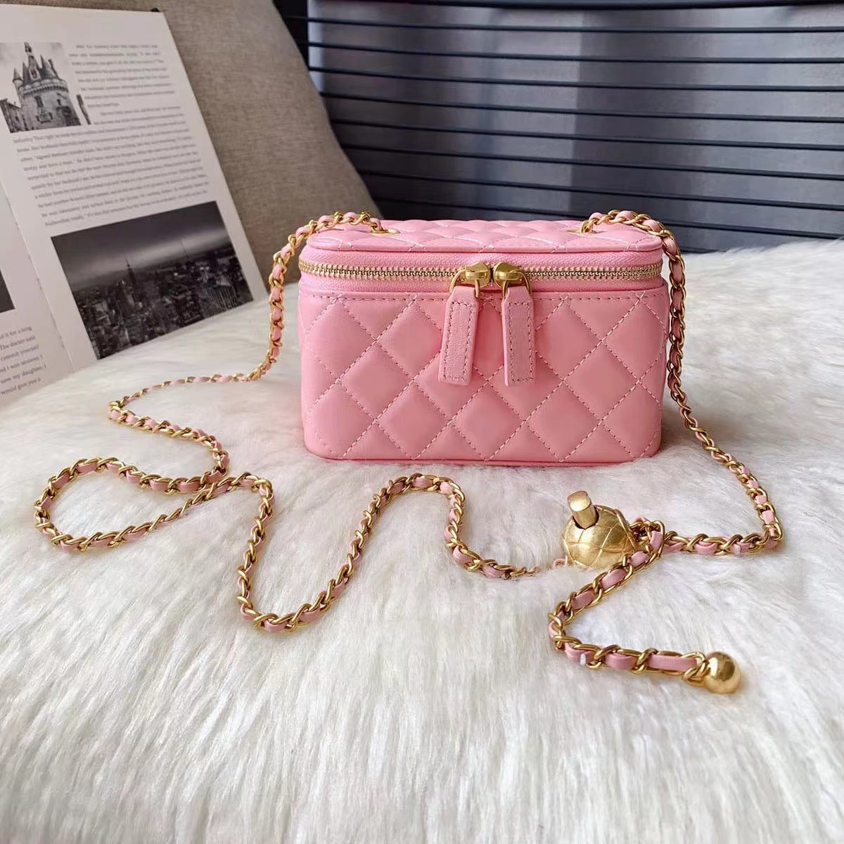 Women's Style Golden Ball Rhombus Chain Genuine Crossbody Bags