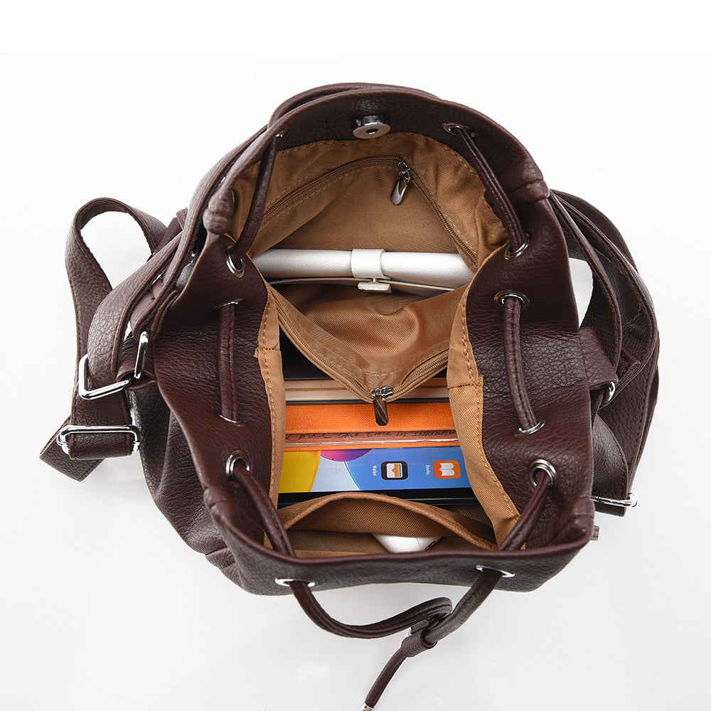 Women's Retro Design Sense Drawstring Loose Large Backpacks