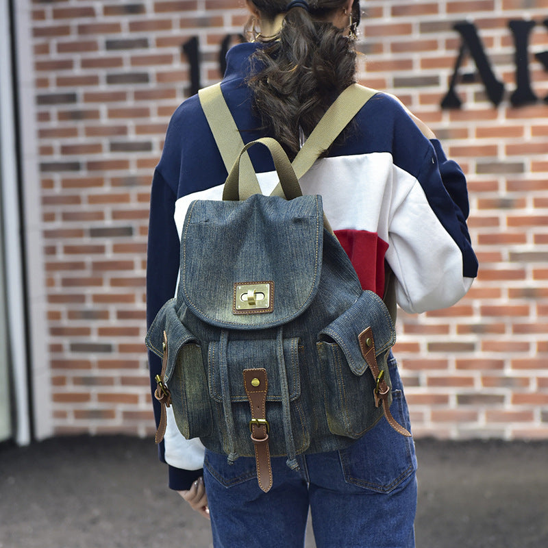 Women's Retro Fashion Denim Canvas College Leisure Backpacks