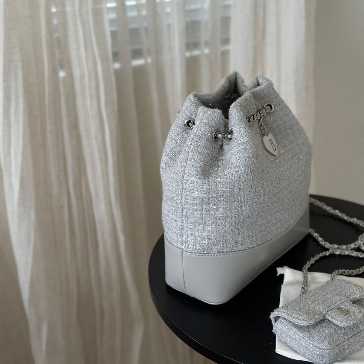 Tweed Elegant Simple Love Chain Genuine Backpacks