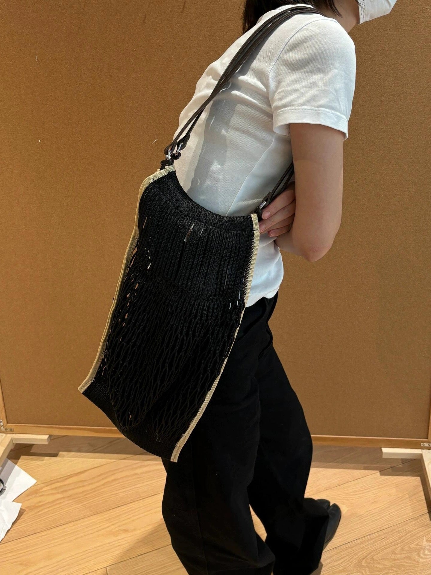 Size Medium Mesh Pocket Concave Shape Design Crossbody Bags