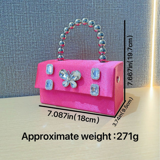 Butterfly Rhinestone Banquet Silk Satin Dinner Small Square Bags
