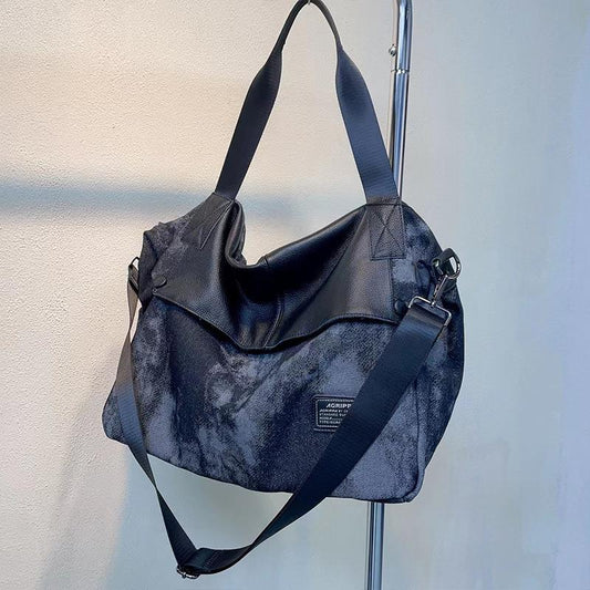 Fashion Big Retro Jean With Leather Portable Shoulder Bags