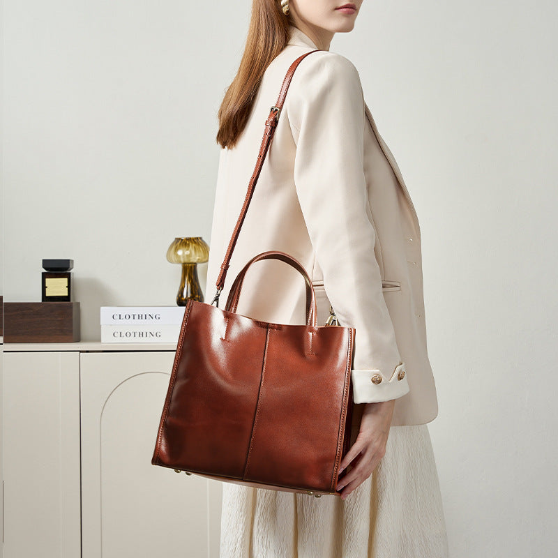 Women's First Layer Vegetable Tanning Leather Large Capacity Totes Handbags