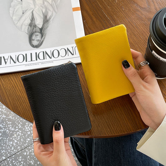Women's Leather Short Folding First Layer Cowhide Ladies Wallets
