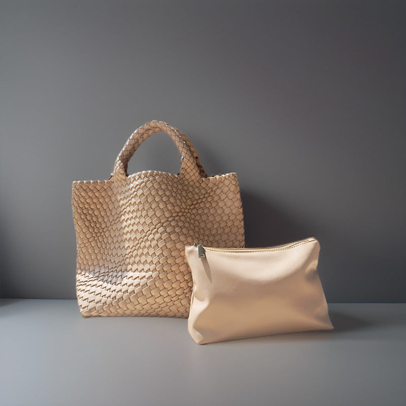 Soft Leather Woven Big Vegetable Basket Handbags