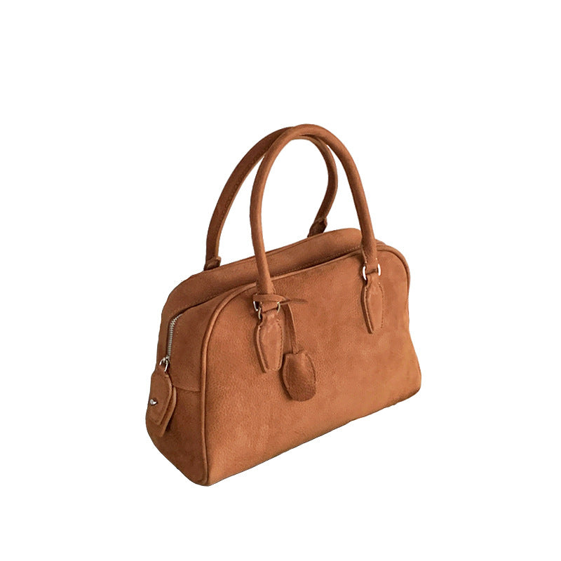 Women's Layer Matte Leather Cowhide Bowling Retro Bags