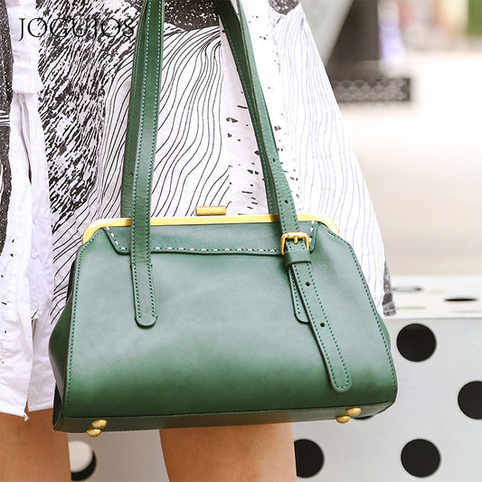 Women's Underarm Retro Fashion Baguette Layer Cowhide Shoulder Bags