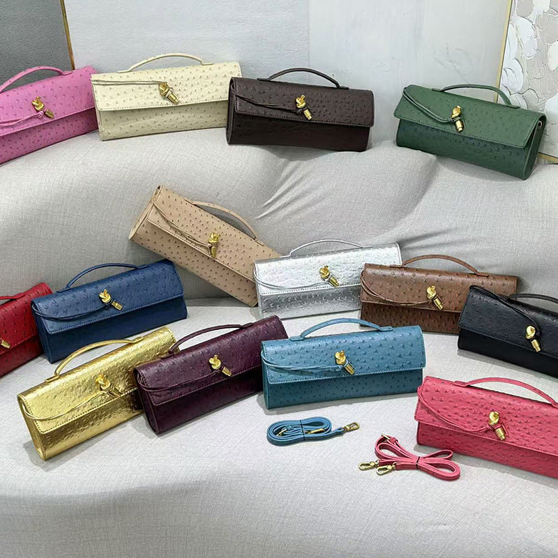 Ostrich Grain Dinner Baguette Exquisite Versatile Crossbody Bags