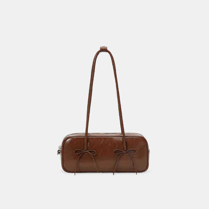 Women's Niche Bow Red Simple Baguette Large Shoulder Bags