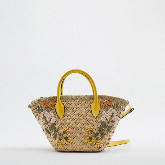 Women's Beige Embroidered Kettle Outing Green Water Handbags