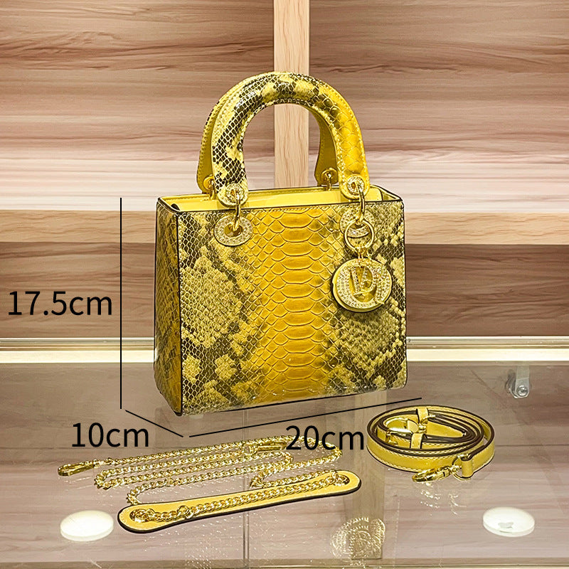 Women's Leather Python Pattern Portable Diana Fashion Bags