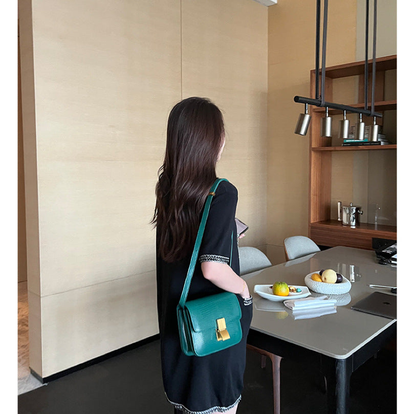 Women's Genuine Leather Lizard Pattern Stewardess Commuting Shoulder Bags