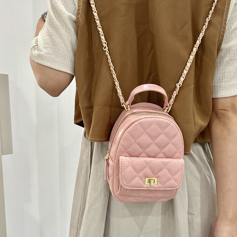 Women's Textured Western Style Summer Chain Rhombus Backpacks