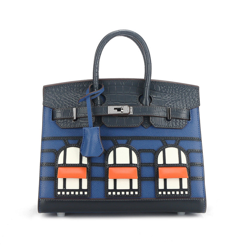 Print House Genuine Leather Fashion Contrast Handbags