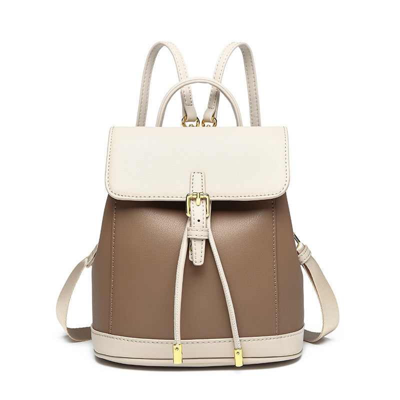 Women's First Layer Leather Contrast Color Retro Backpacks